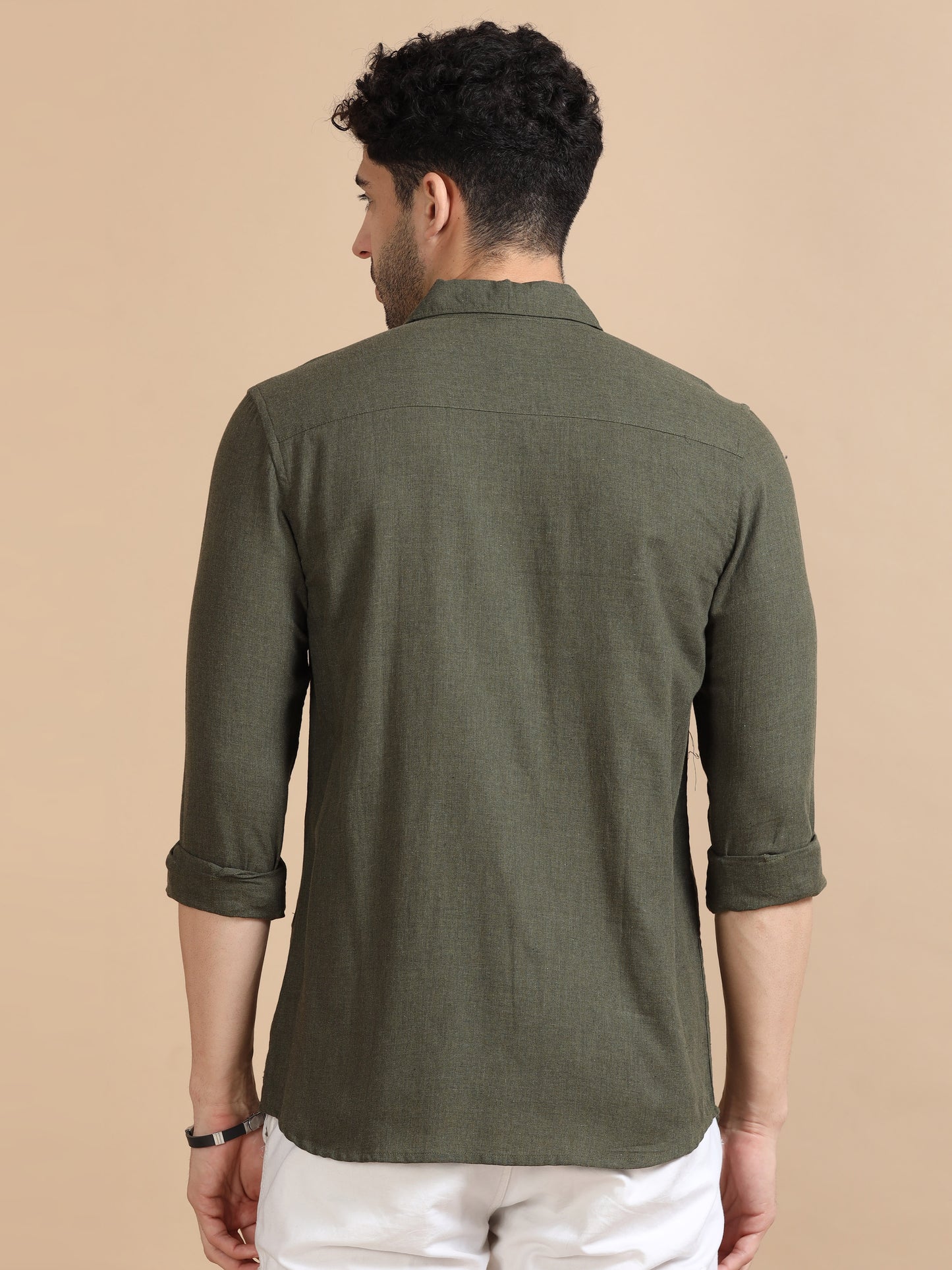 Classic Solid Men Dark Olive Shirt 