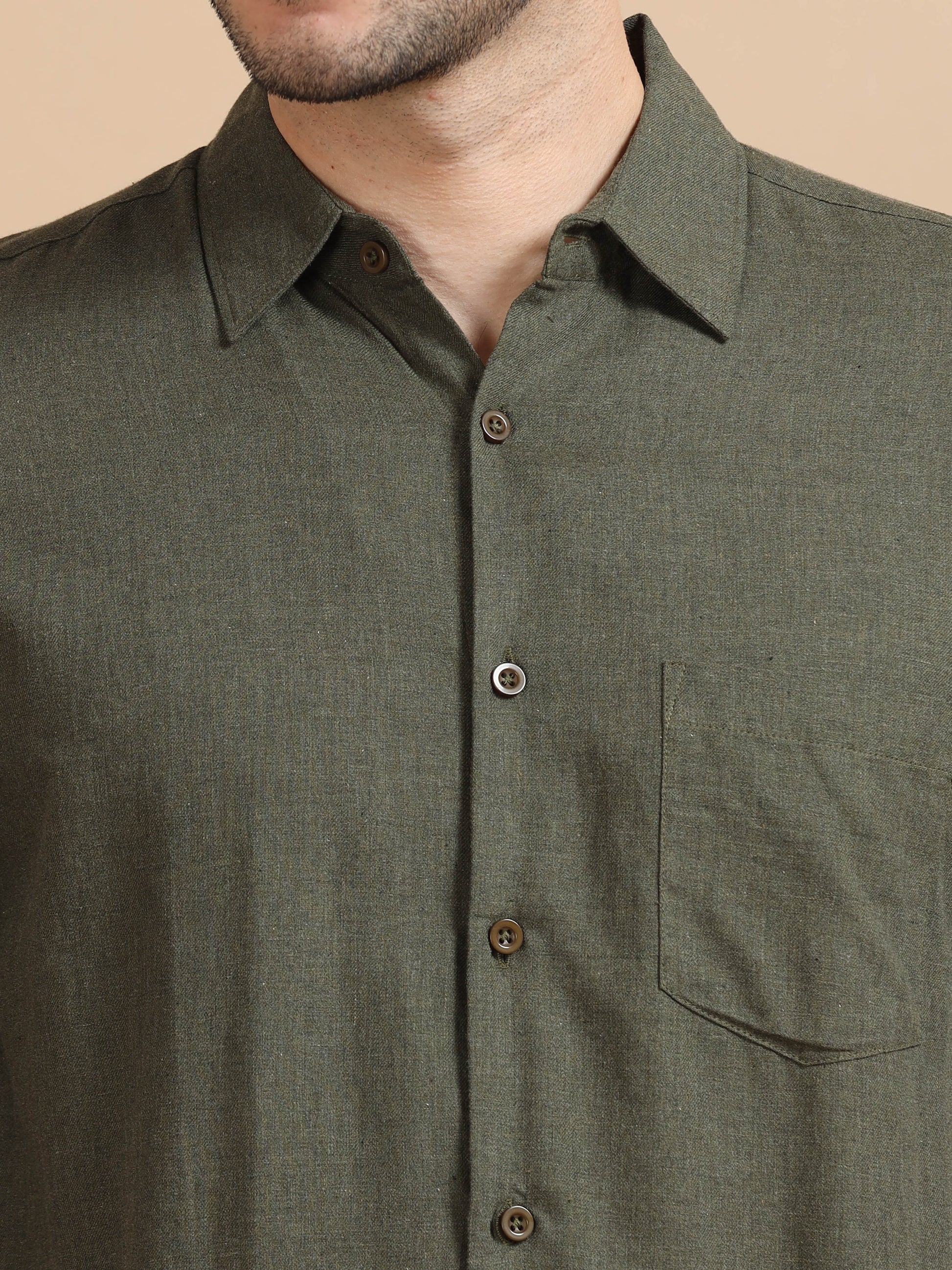 Classic Solid Men Dark Olive Shirt 