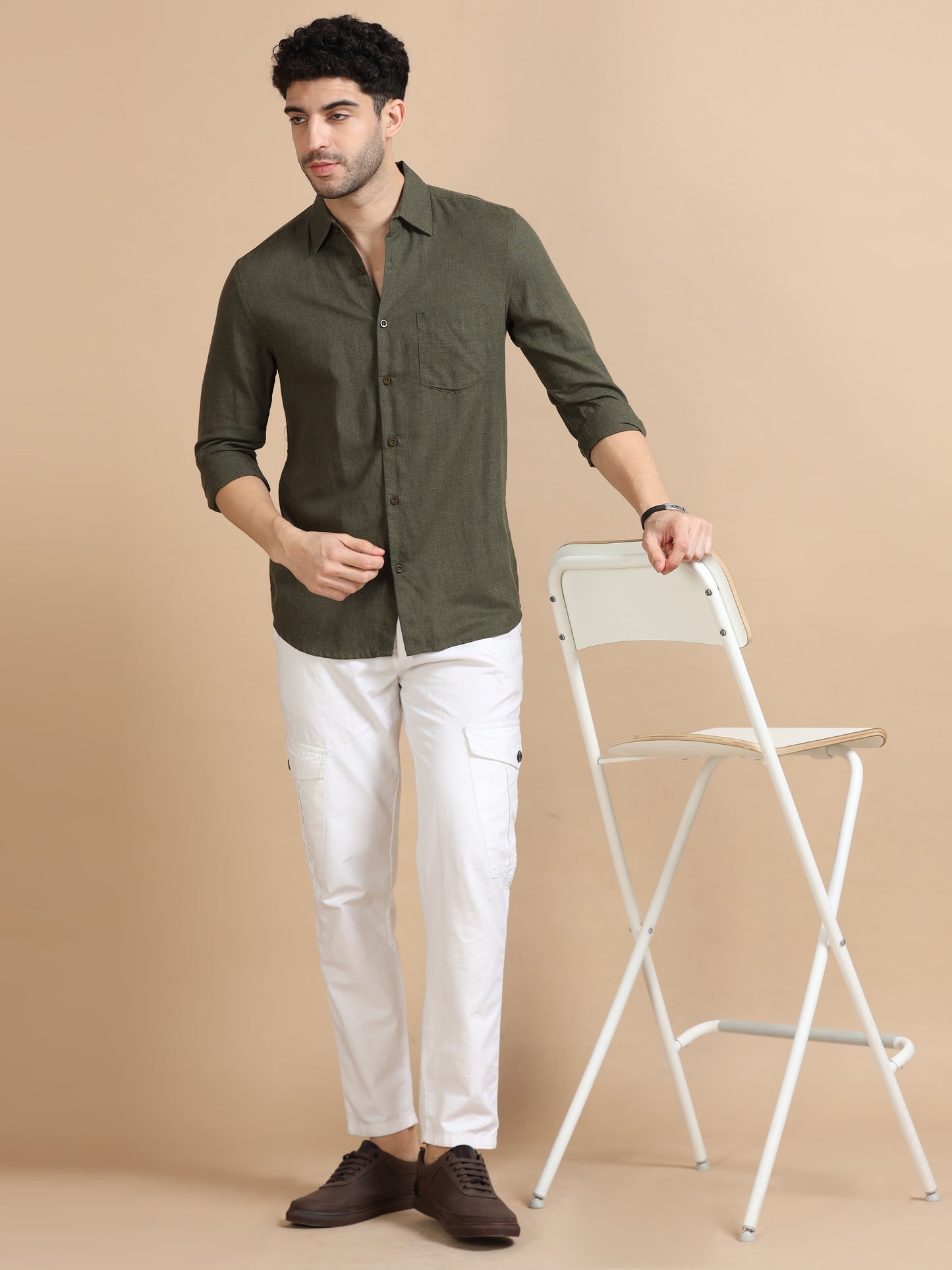 Classic Solid Men Dark Olive Shirt 