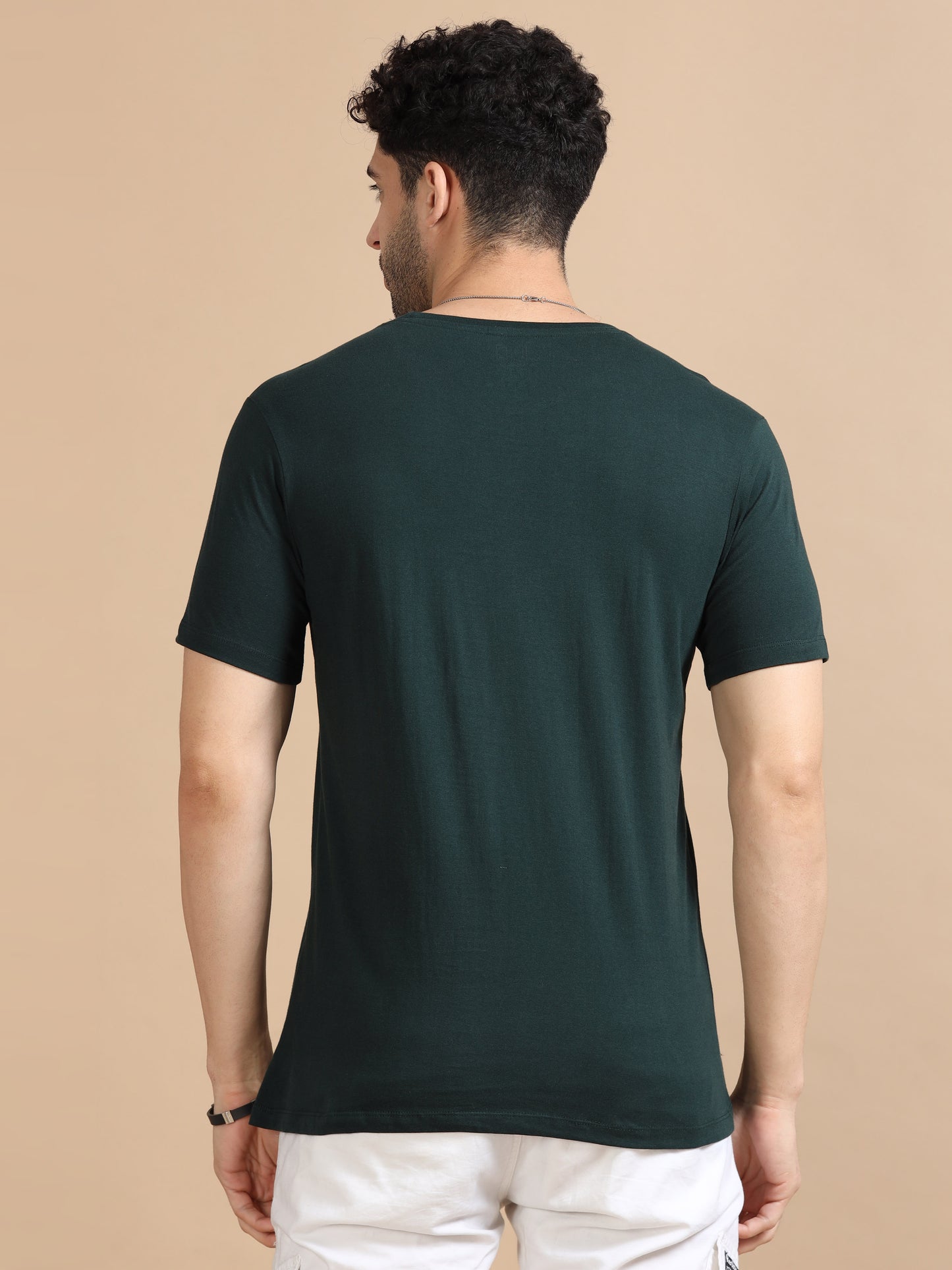 Dark Green Printed Time T Shirt For Men