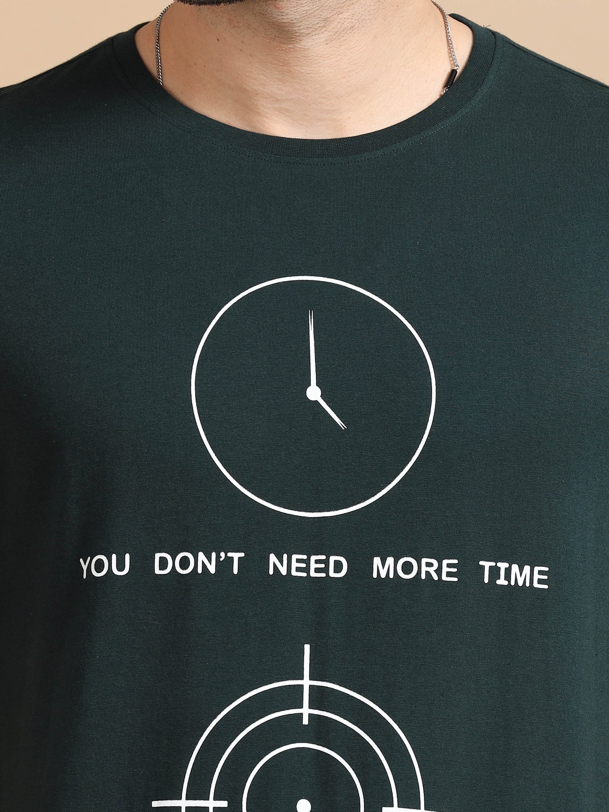 Dark Green Printed Time T Shirt For Men