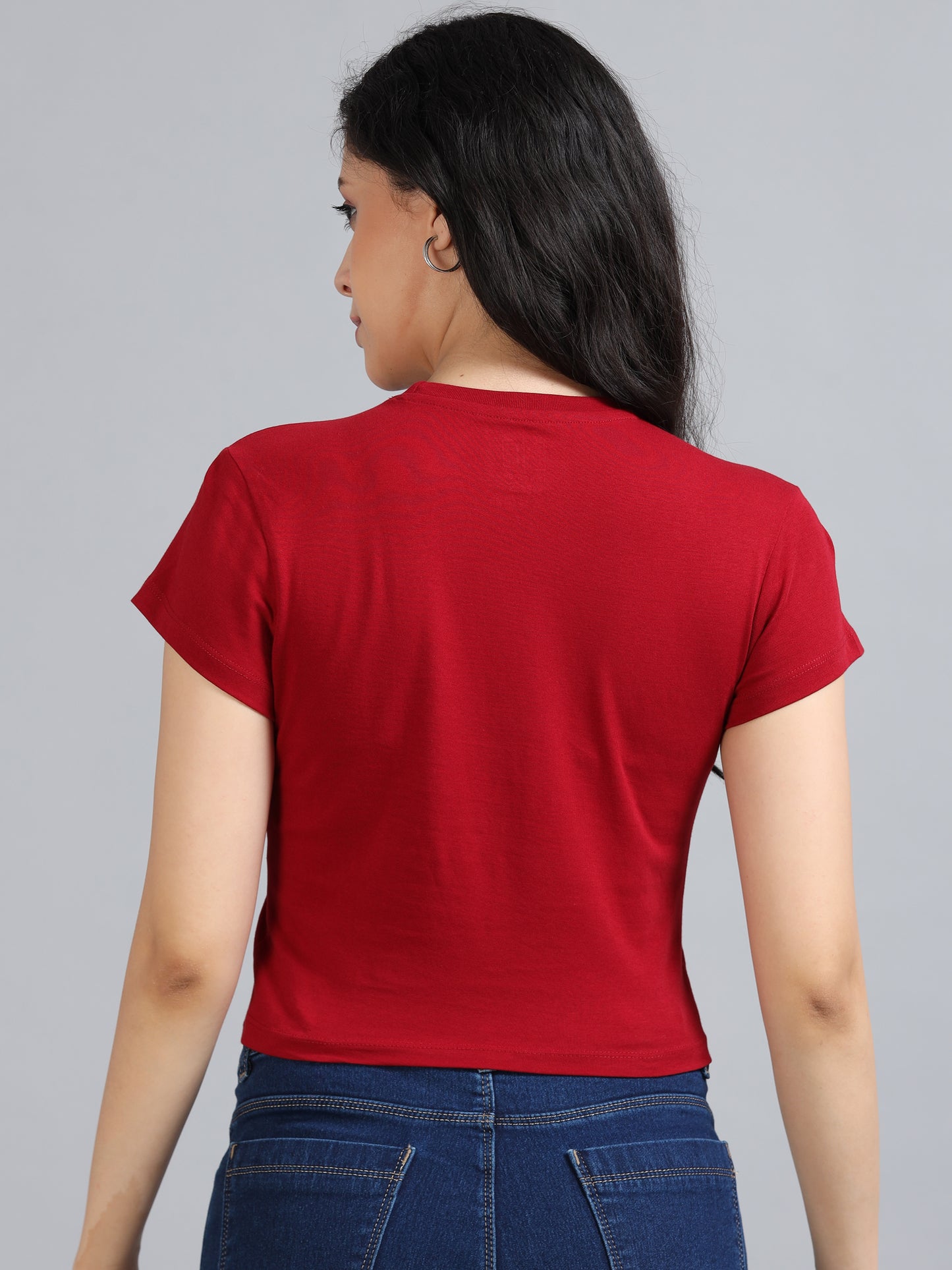 Crew Neck Women Red Crop T Shirt