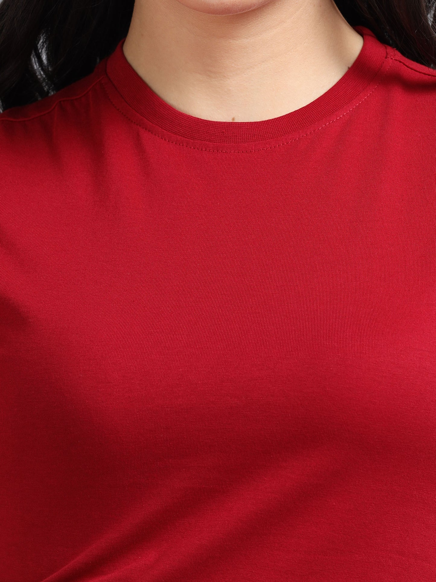 Crew Neck Women Red Crop T Shirt